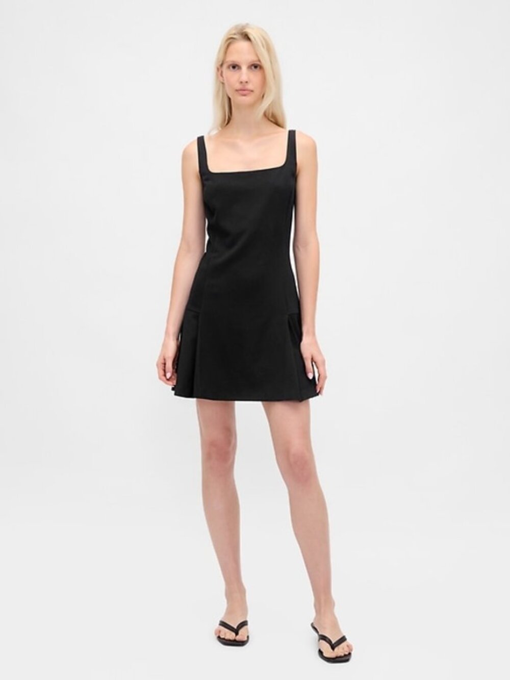 GAP Black Square Neck Black Pleated Dress (SP)